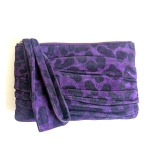 Henri Bendel Suede Cheetah Print Wristlet Pouch Case 💜 Purple & Black Vintage
